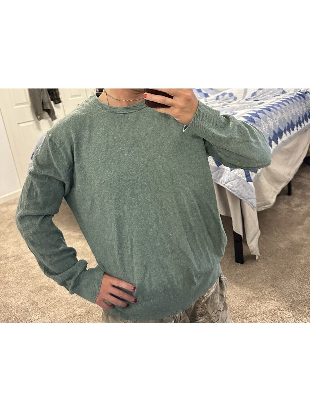 Banana Republic Silk Cashmere Crew Neck Sweater Green Women's Size L Long Sleeve